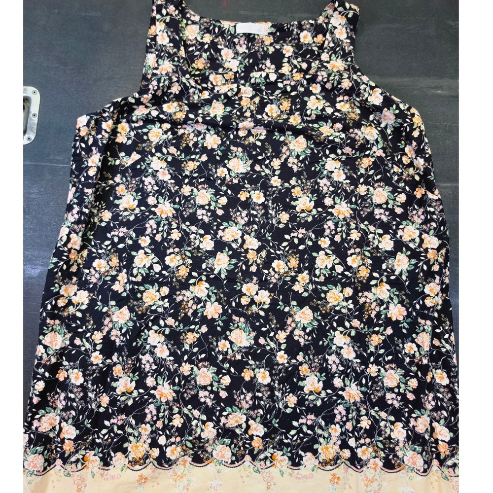 LC Lauren Conrad Black Floral Scalloped Hem Sleeveless Blouse Top 1X